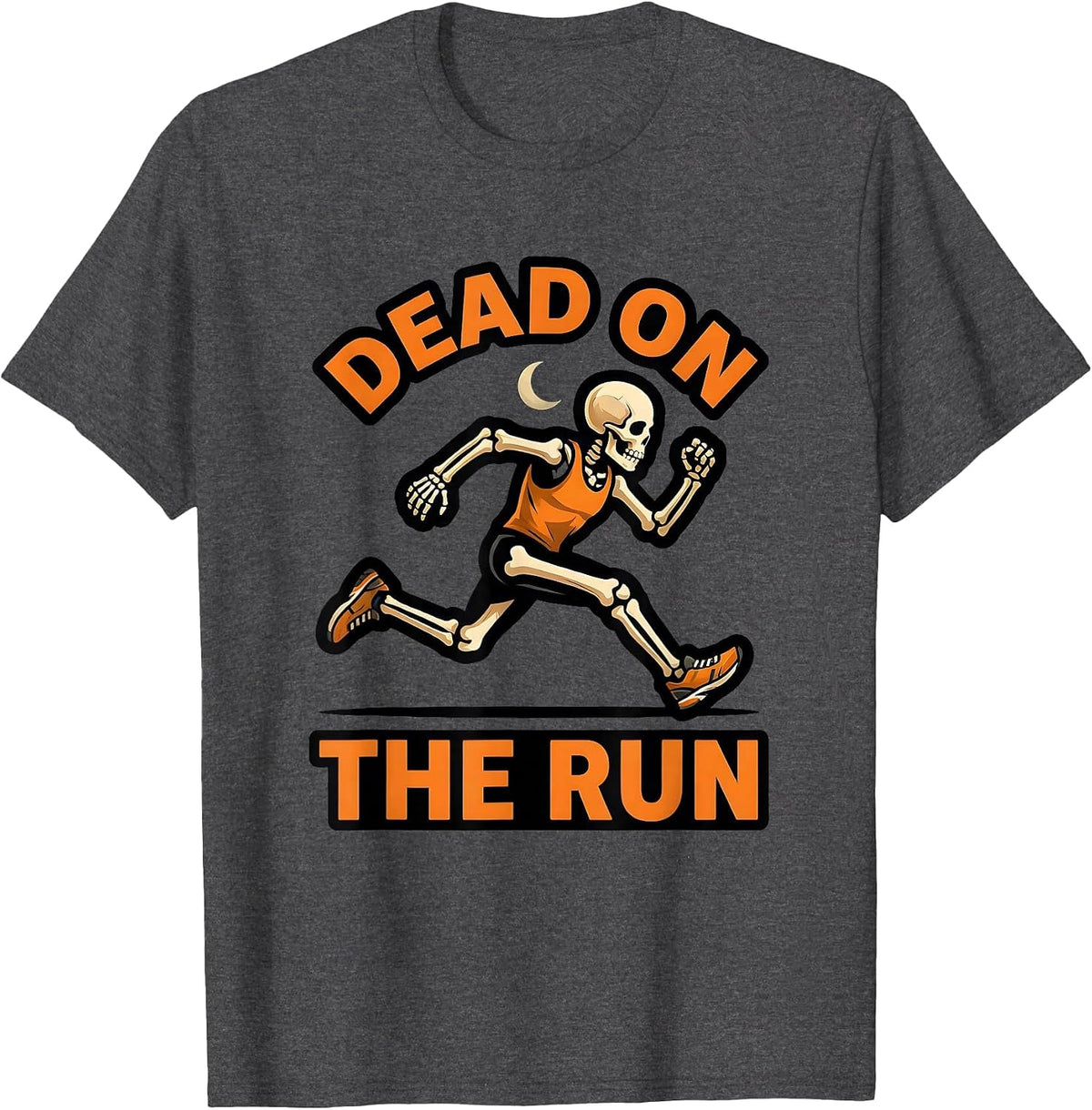 Dead On The Run Funny Skeleton Runner Halloween Race T-Shirt - Dark Heather Grey