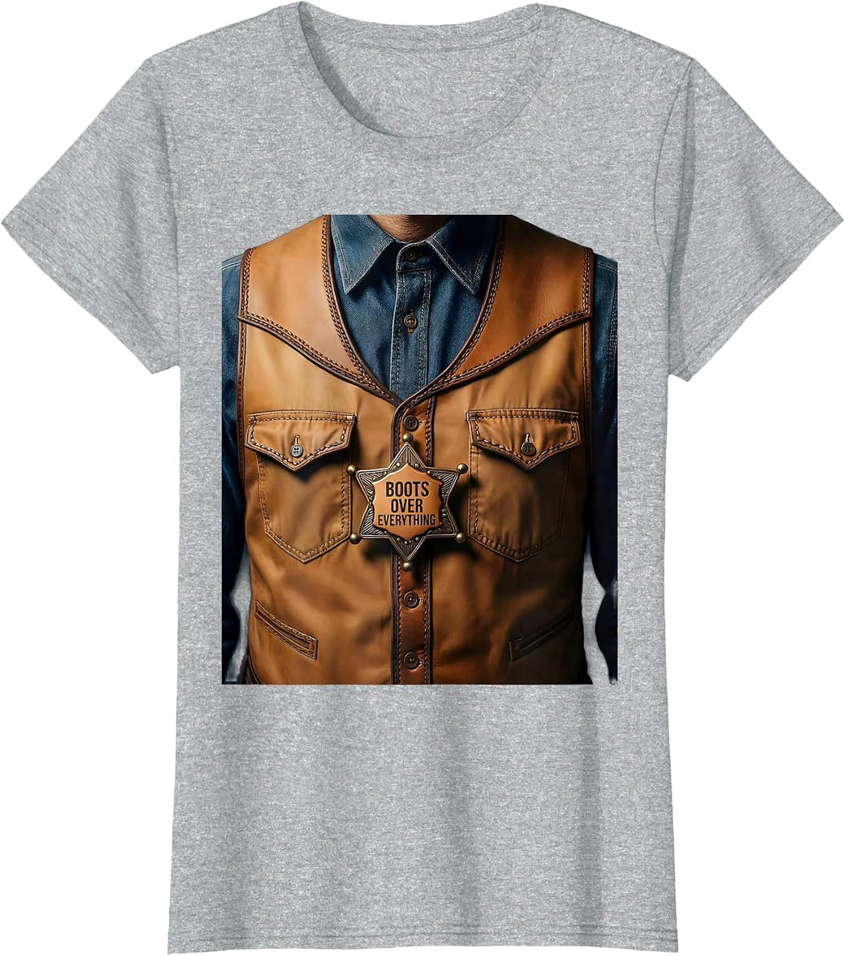 Women's Boots Over Everything Cowboy Graphic Design T-Shirt - Heather Grey
