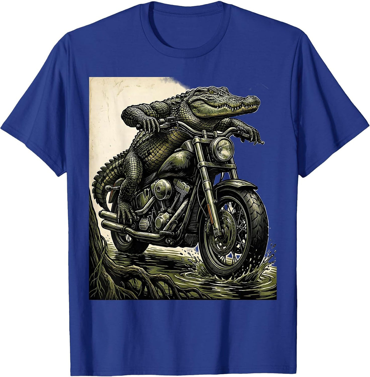 Gator Riding Motorcycle Through the Swamp T-Shirt - Royal Blue