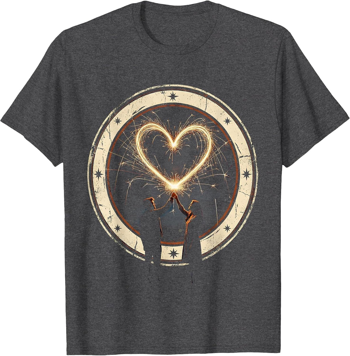 Couples Sparkler Heart Drawing Romantic Design T-Shirt - Dark Heather Grey