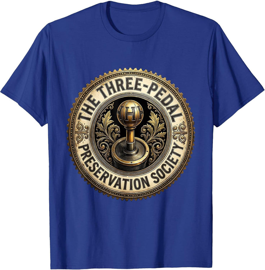 The Three-Pedal Preservation Society Manual Gear Design T-Shirt - Royal Blue