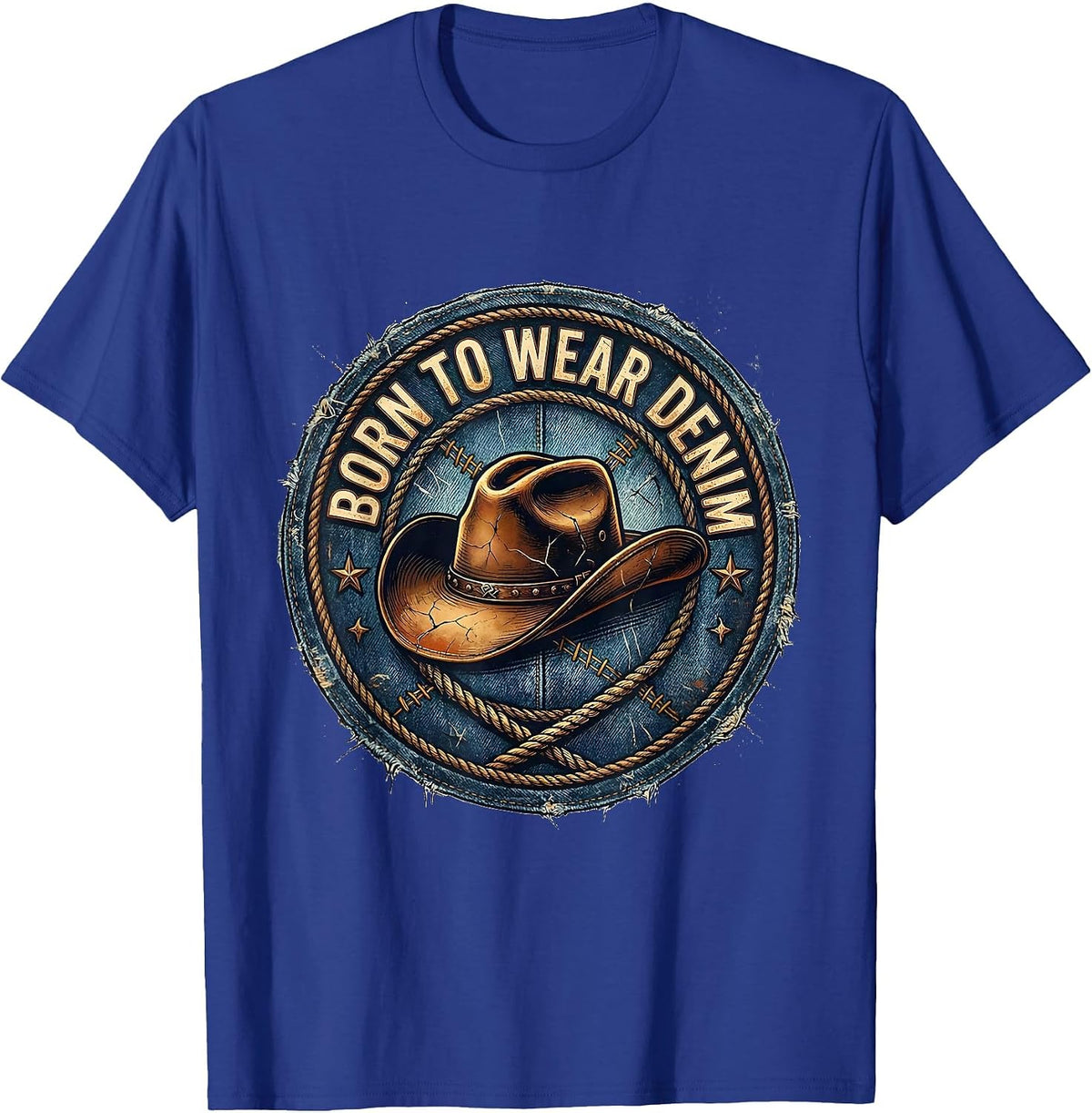 Born to Wear Denim Cowgirl Graphic Design T-Shirt - Royal Blue