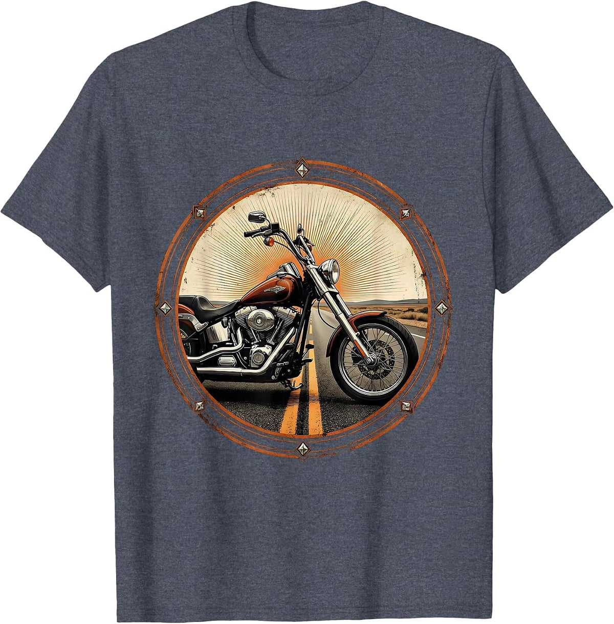 Vintage Chopper Open Highway Motorcycle Graphic T-Shirt - Heather Blue