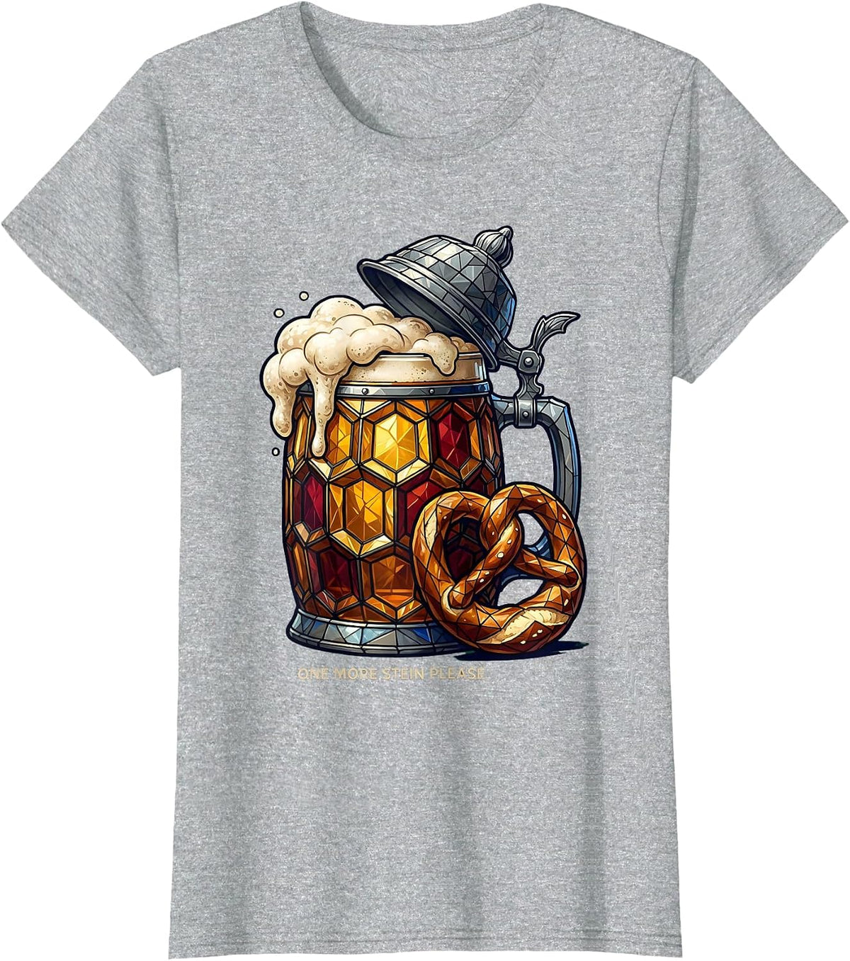 One More Stein Please Oktoberfest Design T-Shirt - Heather Grey