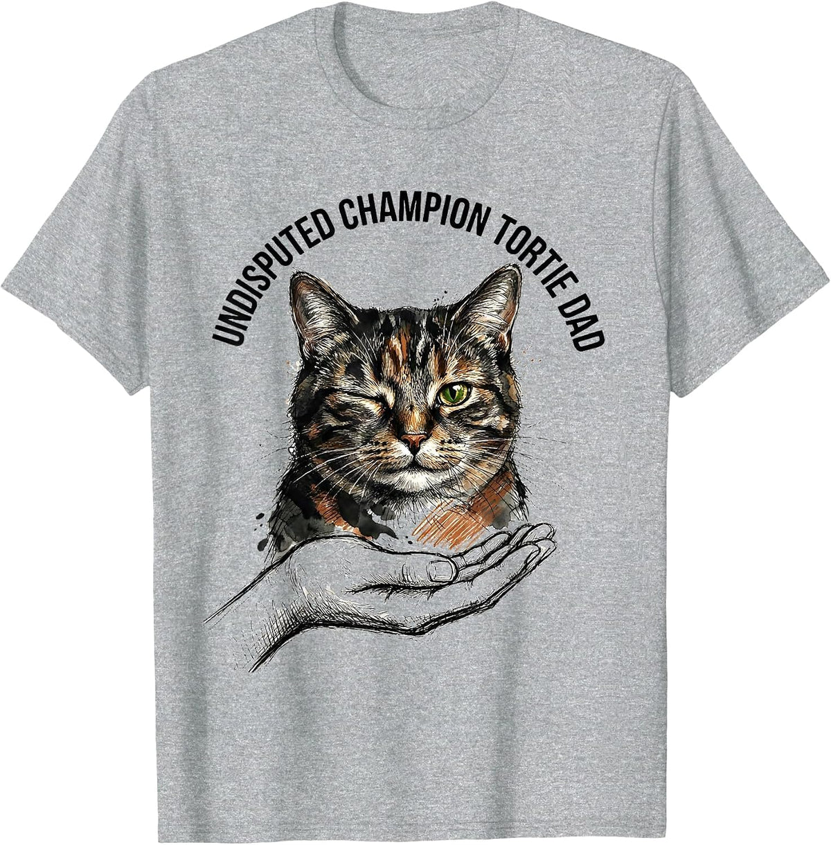 Men's Undisputed Champion Tortie Dad Hand-Sketched Tortie Cat T-Shirt - Heather Grey