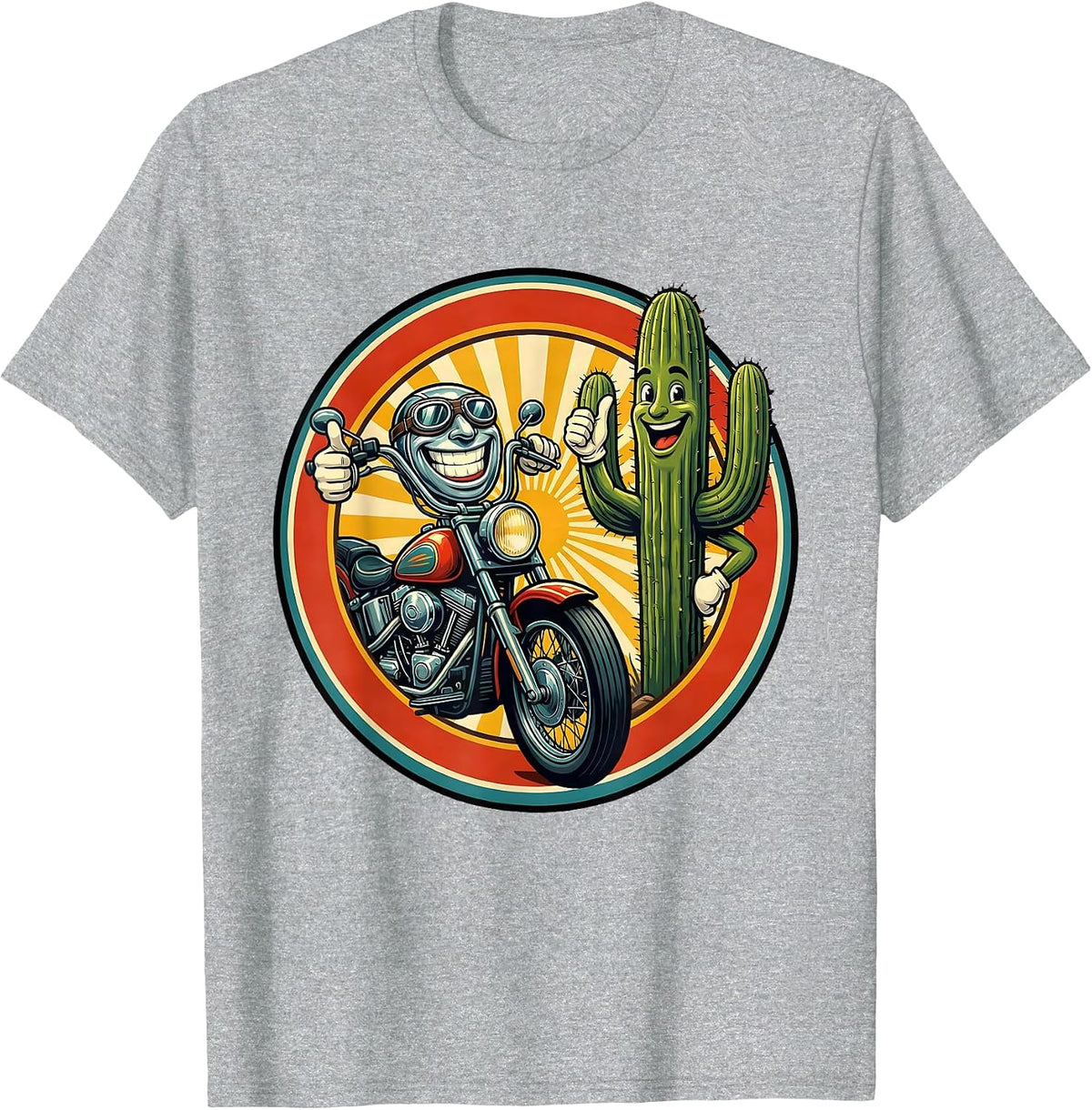 Men's Route 66 Retro Motorcycle Saguaro Cactus Design T-Shirt - Heather Grey