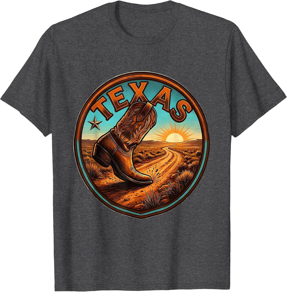 Texas Western State Pride Cowboy Boot Badge T-Shirt - Dark Heather Grey