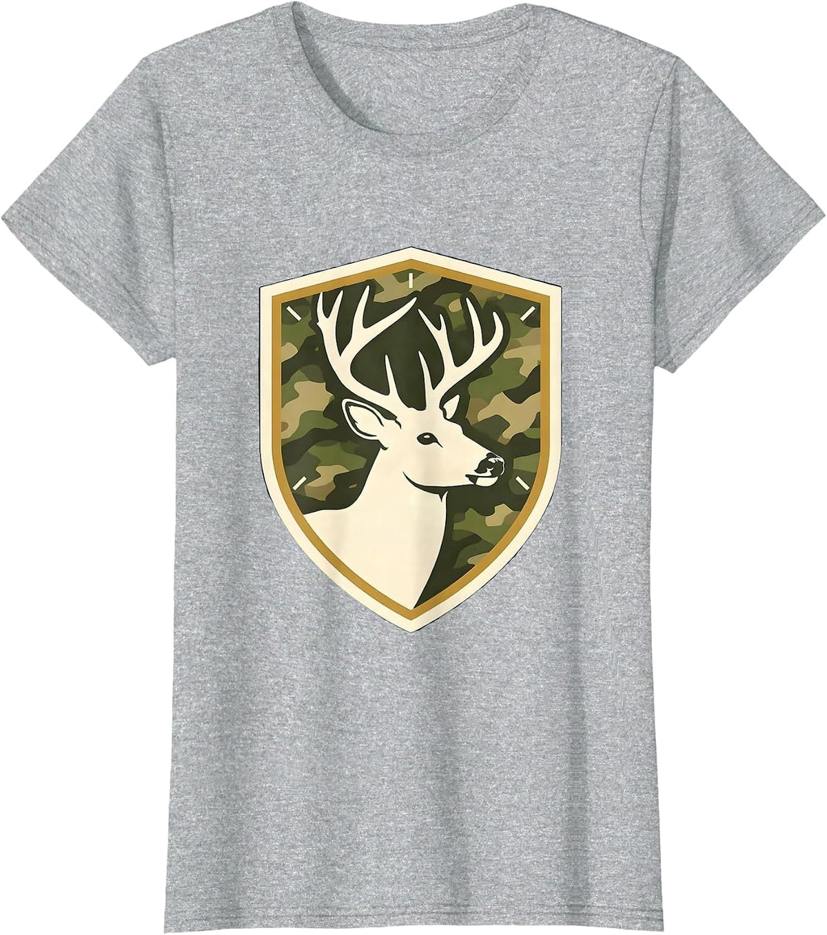 Women's Shield Buck Antlers Camo Emblem Hunting Dad T-Shirt - Heather Grey