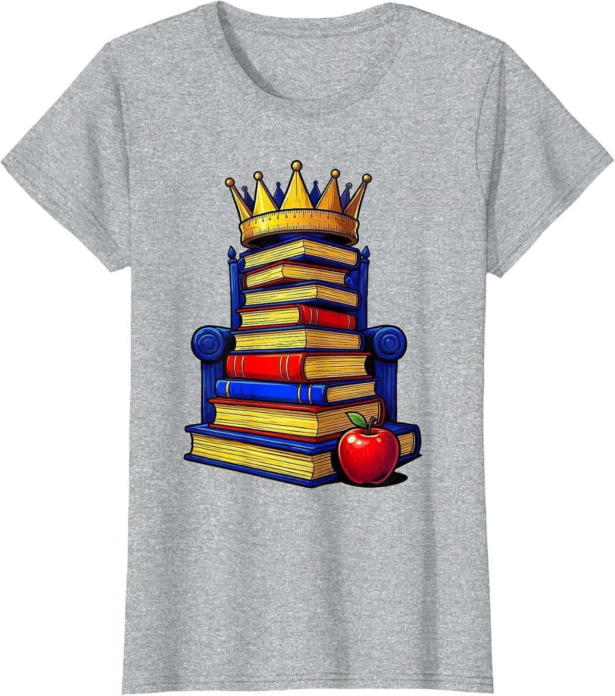 Women's 2nd Grade Teacher Ruler Crown Textbook Throne T-Shirt - Heather Grey