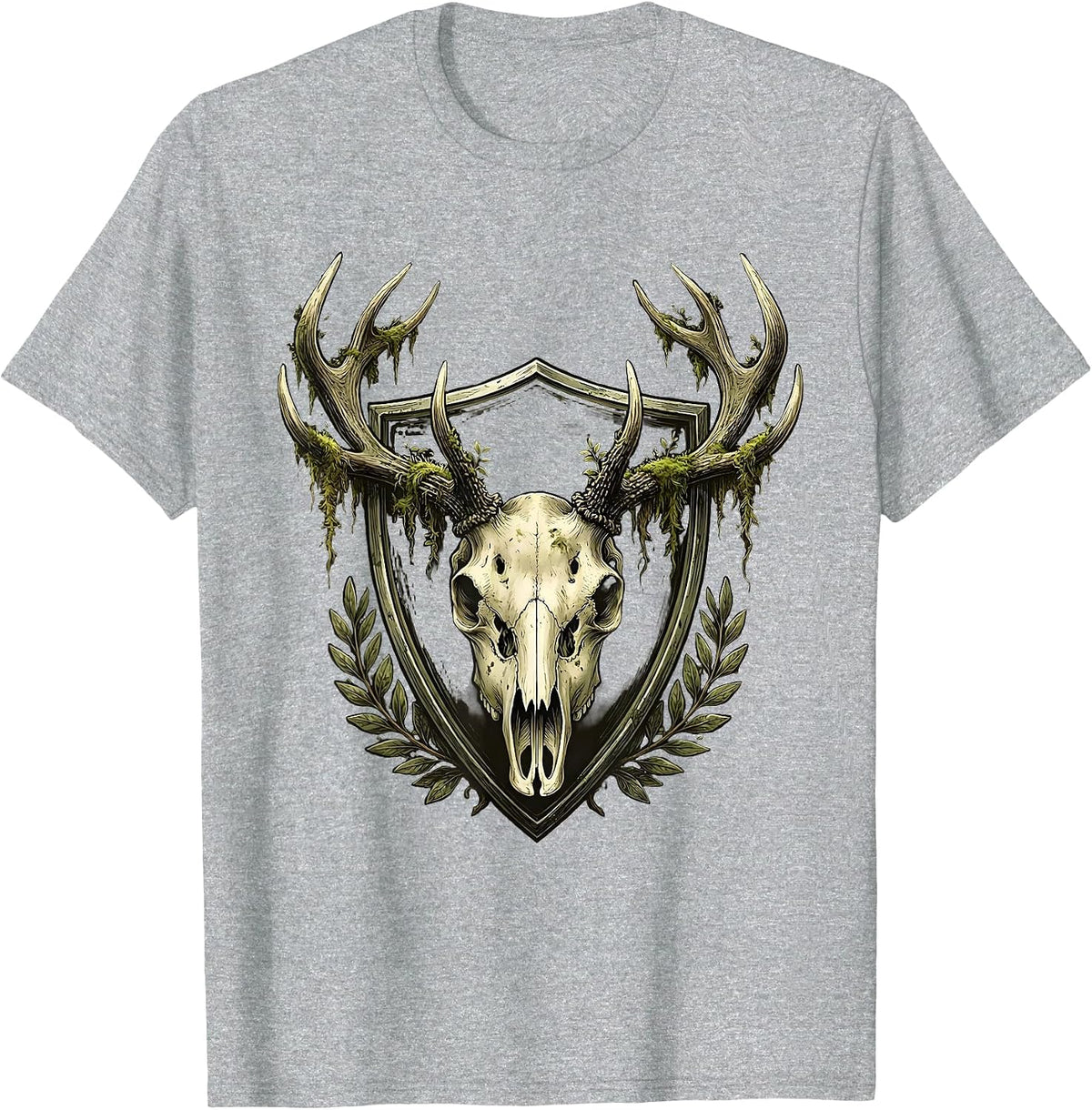 Men's Deer Skull Mossy Antler Rack Hunting Graphic T-Shirt - Heather Grey