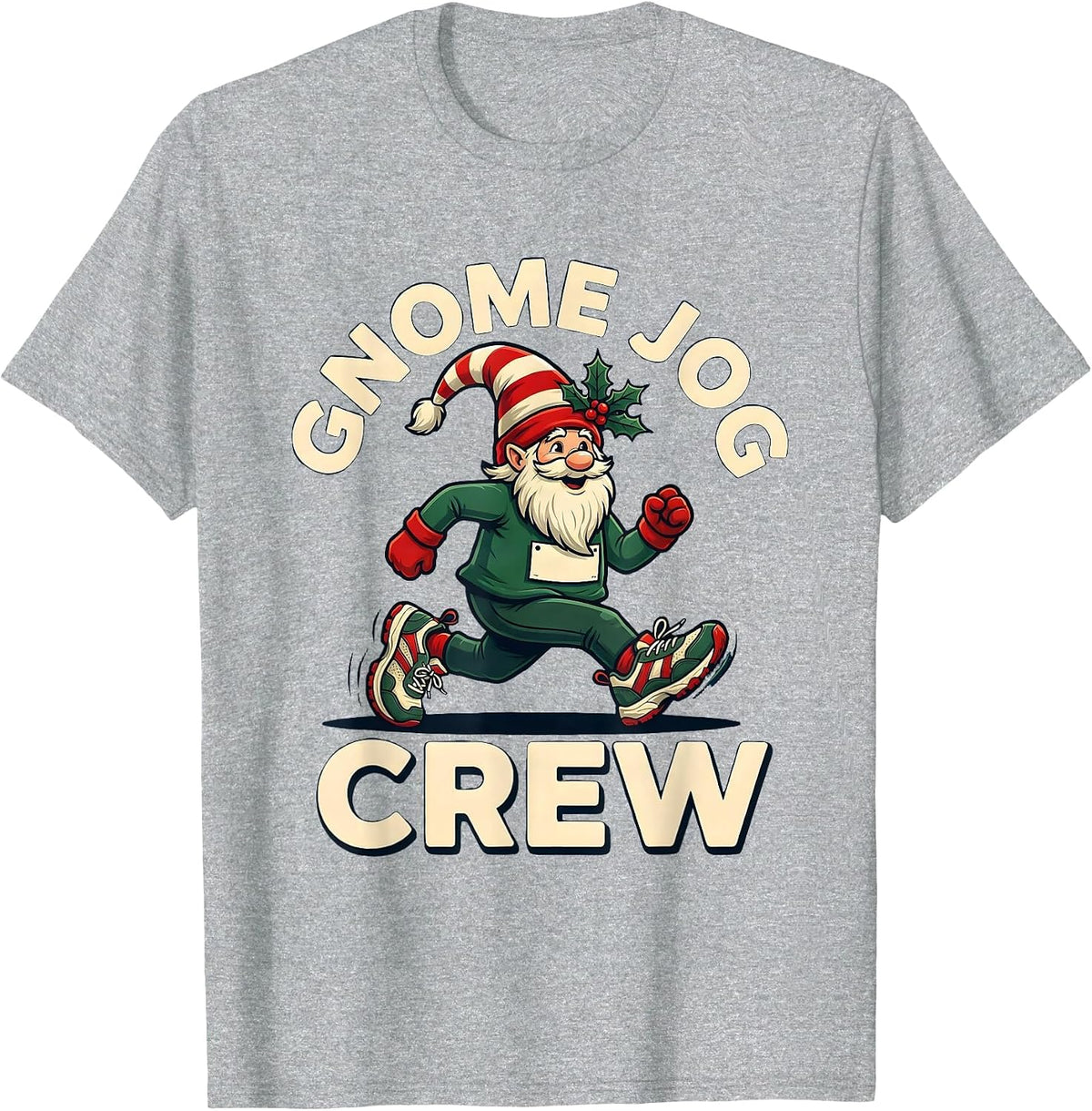 Men's Gnome Jog Crew Funny Christmas Run Runner 5k Squad Gift T-Shirt - Heather Grey