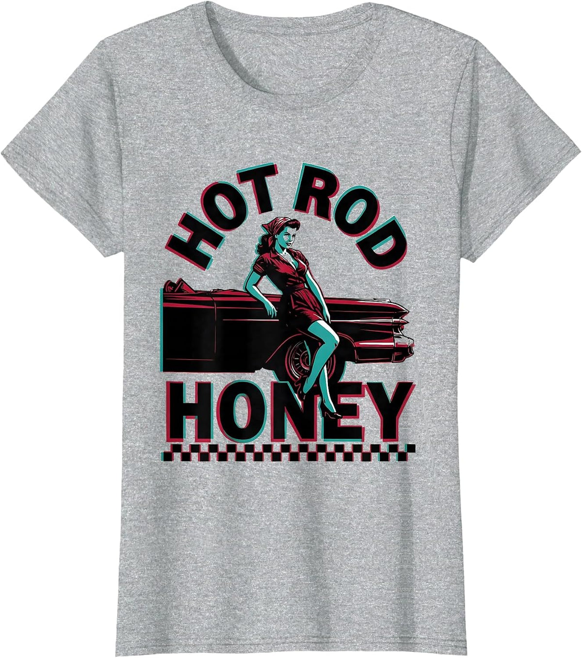 Women's Hot Rod Honey Retro 1950s Sock Hop Rockabilly Party Costume T-Shirt - Heather Grey
