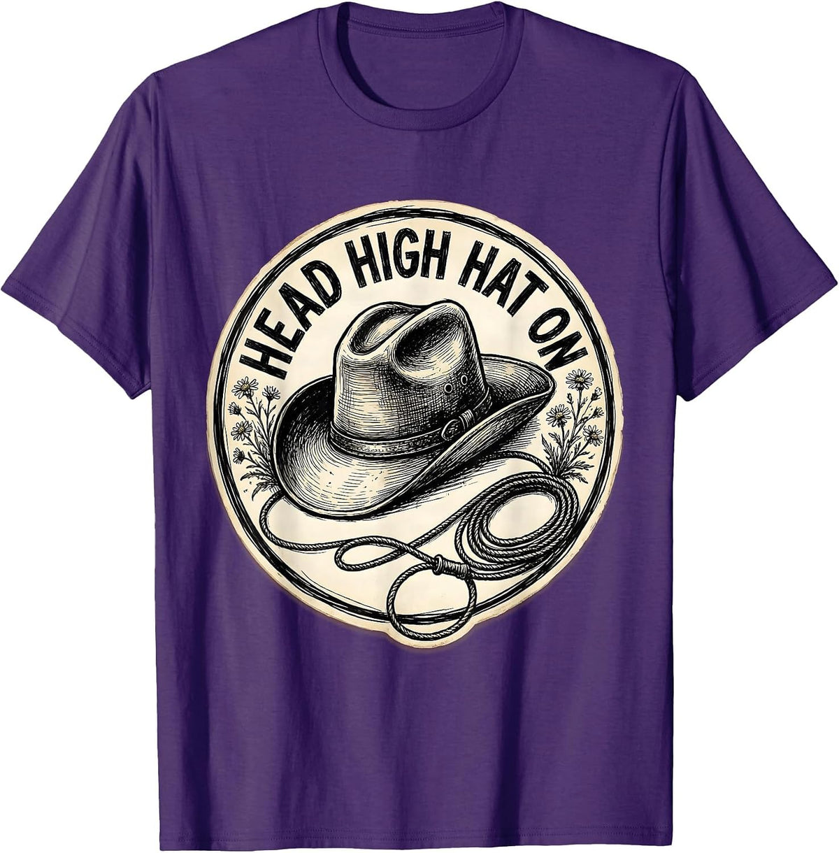 Head High Hat On Cowgirl Western Design T-Shirt - Purple