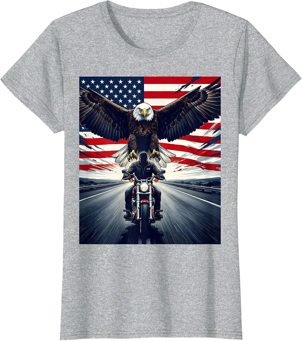 Freedom Rider Open Highway Motorcycle Design T-Shirt - Heather Grey