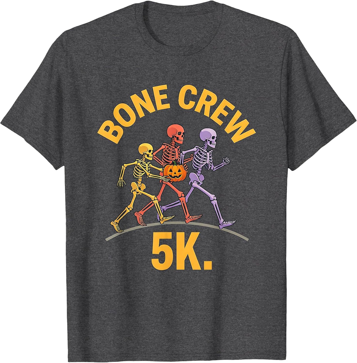 Bone Crew 5K Funny Skeleton Halloween 5K Run Matching T-Shirt - Dark Heather Grey