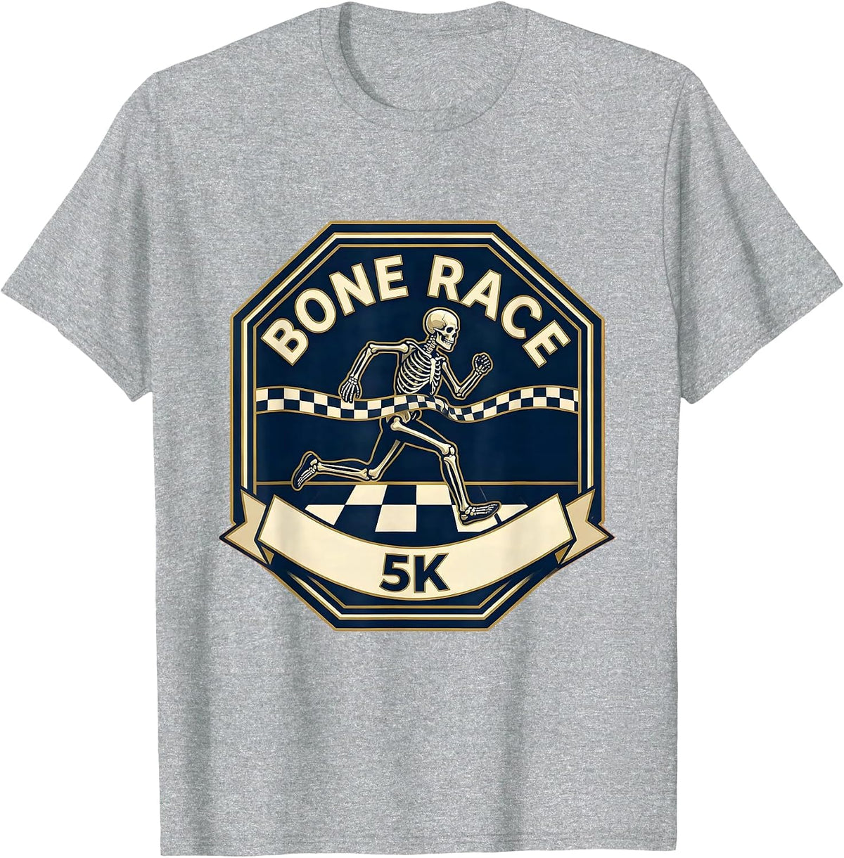 Men's Bone Race 5K Funny Skeleton Runner Halloween Fun Run T-Shirt - Heather Grey