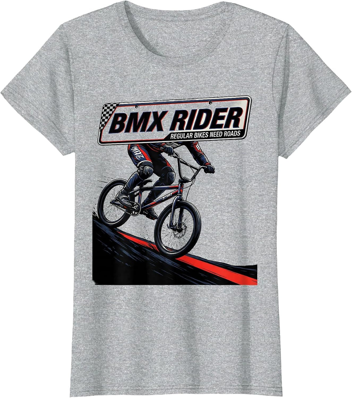 Women's BMX Rider, Regular Bikes Need Roads Racing Livery Graphic T-Shirt - Heather Grey