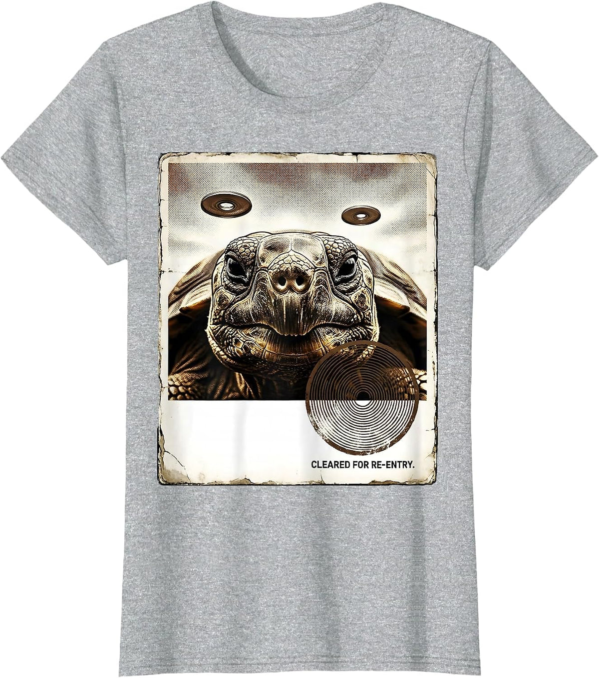Women's Cleared For Re-Entry Funny Pet UFO Selfie Vintage Graphic T-Shirt - Heather Grey