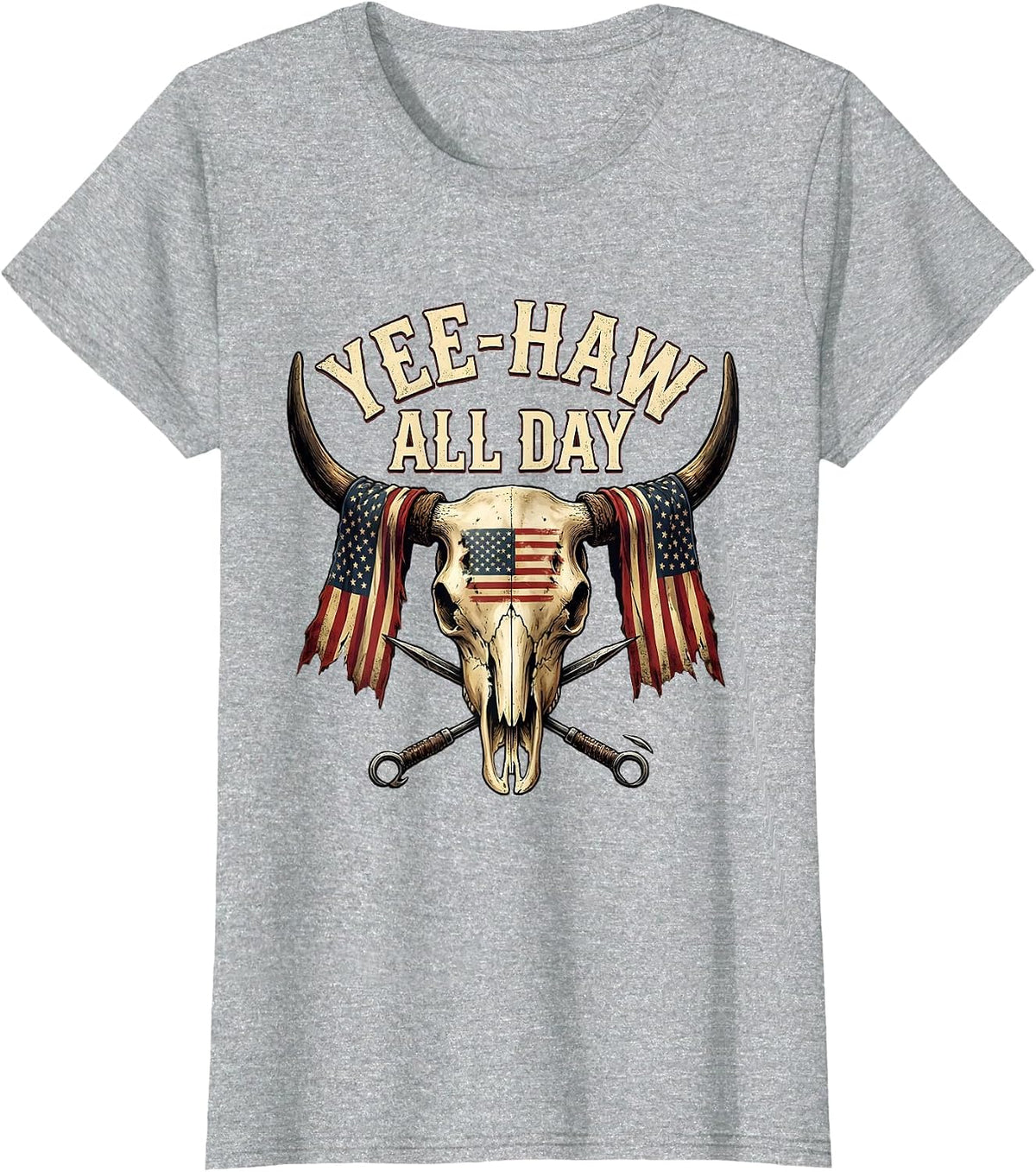 Women's Yee-Haw All Day Cowboy Western Design T-Shirt - Heather Grey