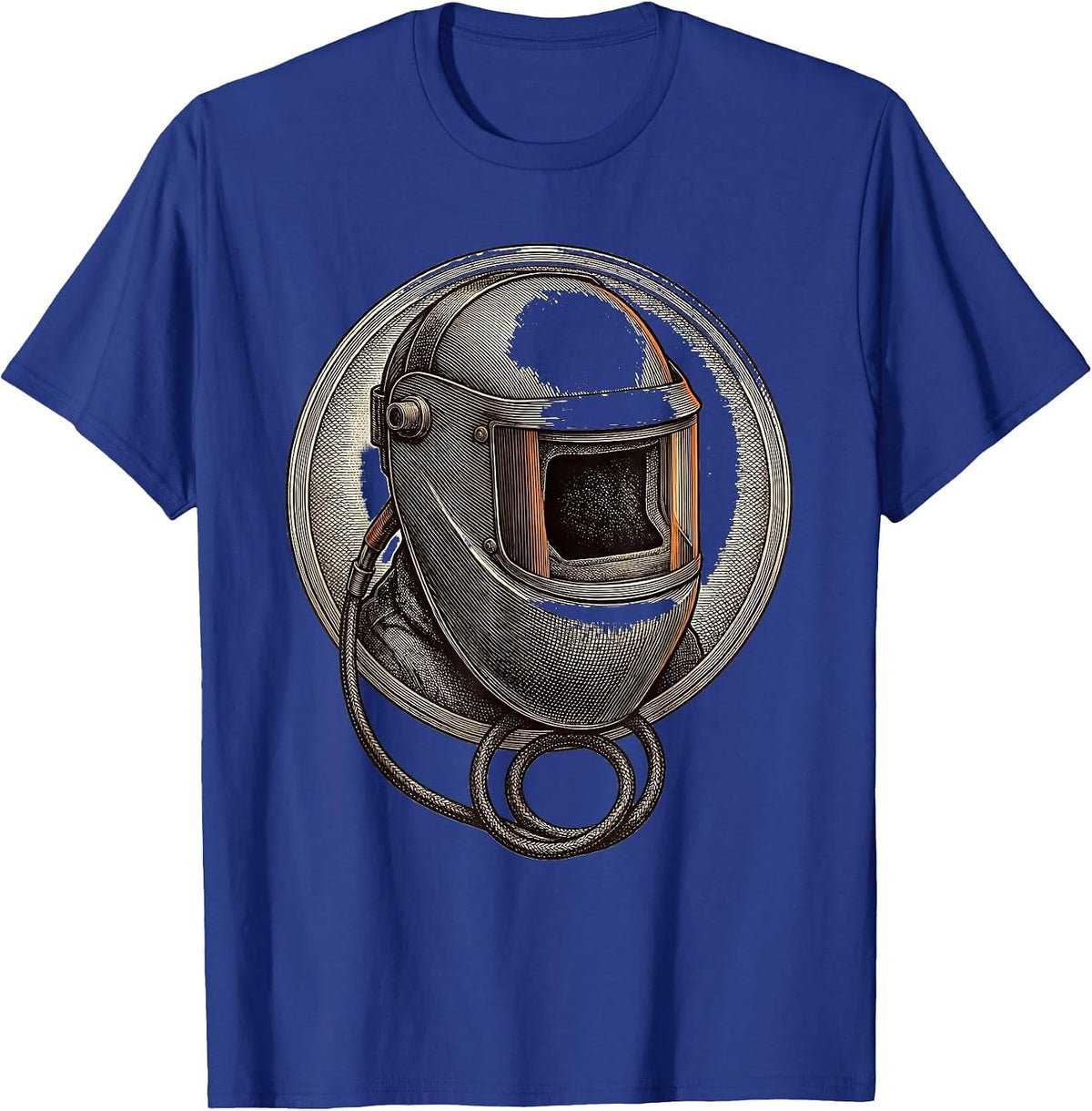 Sleeping Welder Badge Crosshatch Etching Blue Collar Humor T-Shirt - Royal Blue