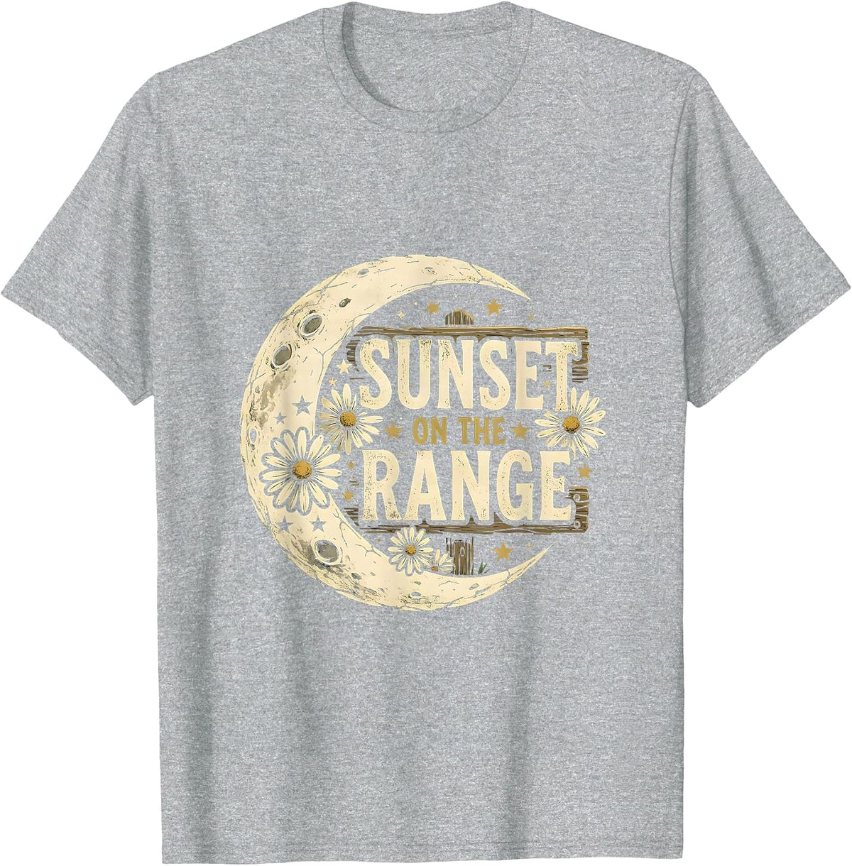 Men's Sunset On The Range Cowboy Western Design T-Shirt - Heather Grey
