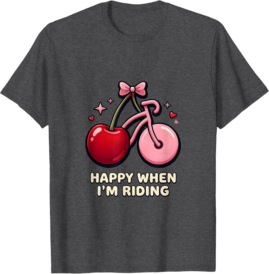 Men's Happy When I'm Riding Bike Lover Design T-Shirt - Dark Heather Grey