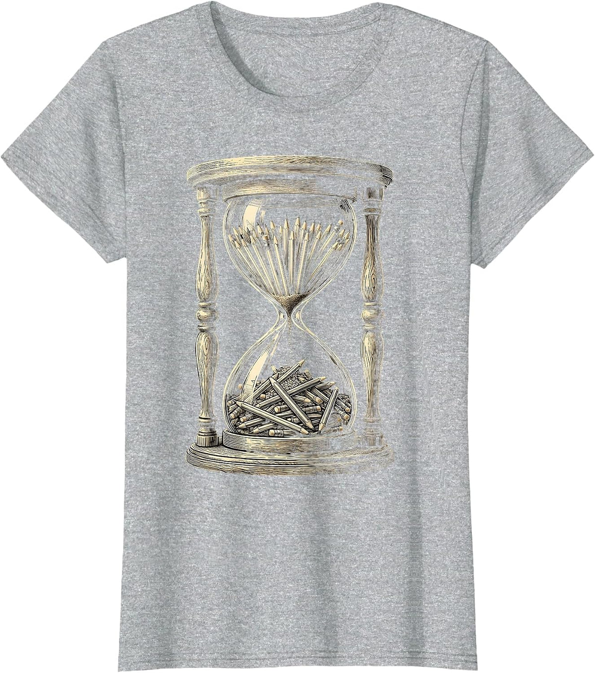 Middle School Teacher Vintage Hourglass Pencil Art T-Shirt - Heather Grey
