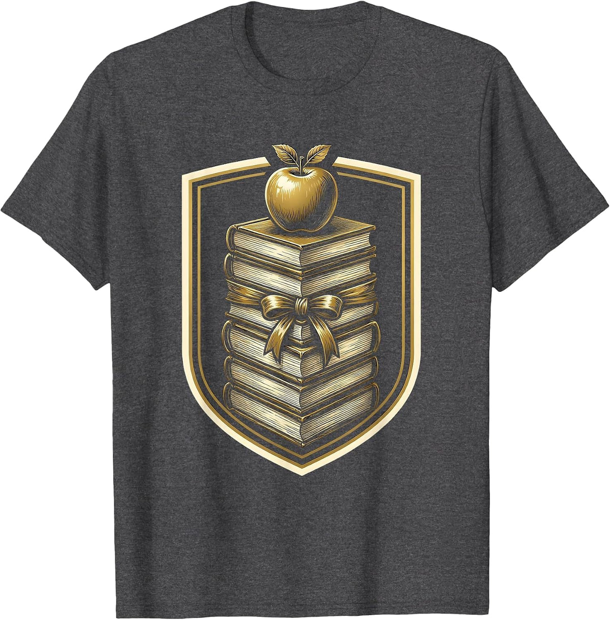 Middle School Teacher Stacked Books Apple Graphic T-Shirt - Dark Heather Grey
