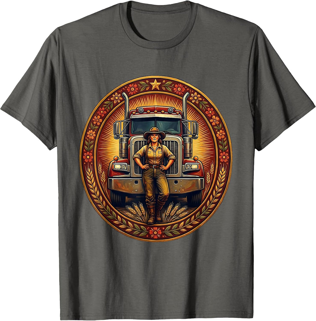 Labor Day Truck Driver Big Rig Illustration T-Shirt - Asphalt Grey