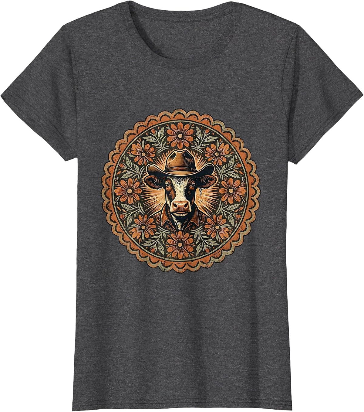 Women's Shadowed Cowgirl Hat Brim Graphic T-Shirt - Dark Heather Grey