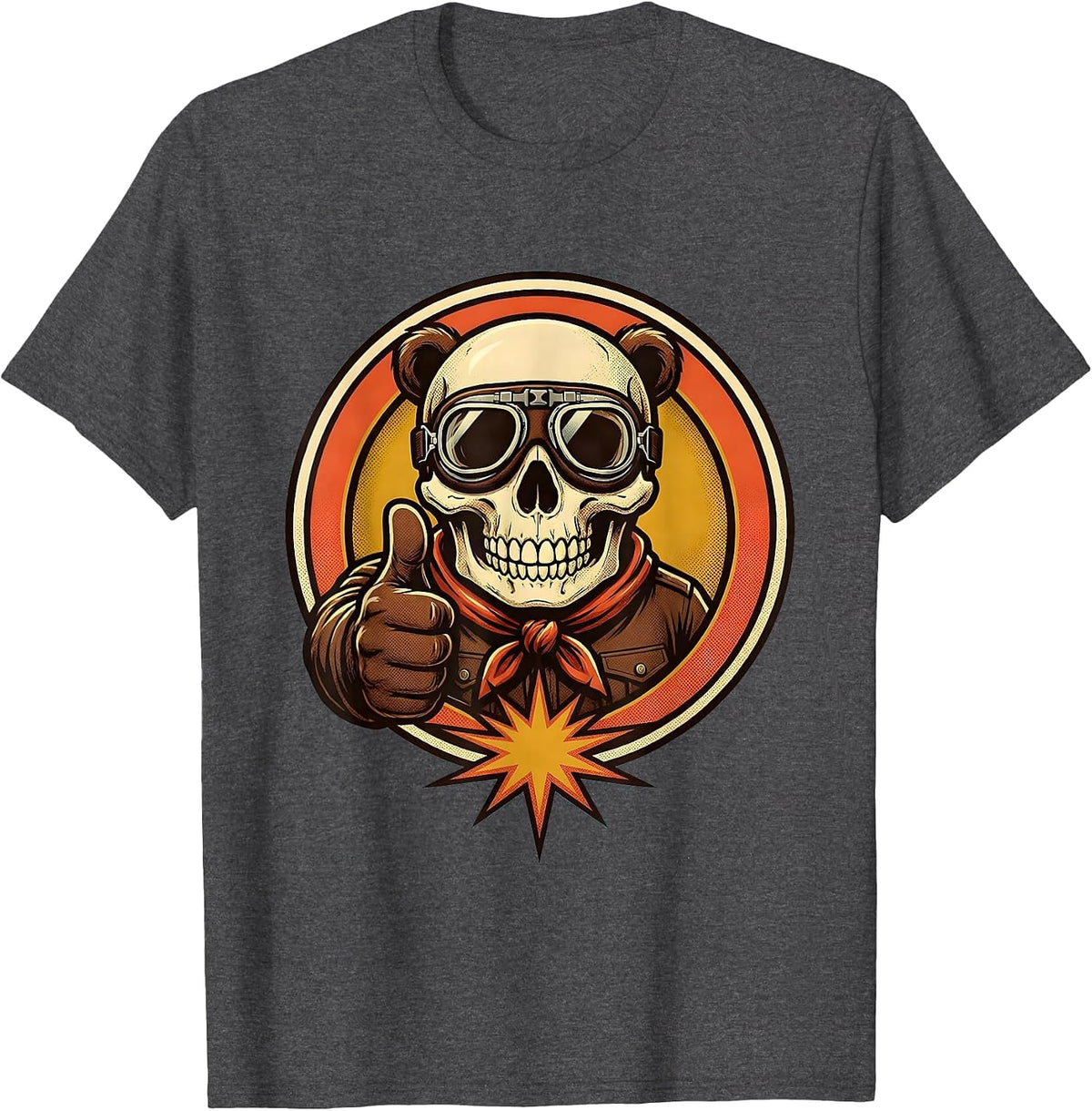 Men's Bear Skull Biker Goggles Bandana Motorcycle Design T-Shirt - Dark Heather Grey