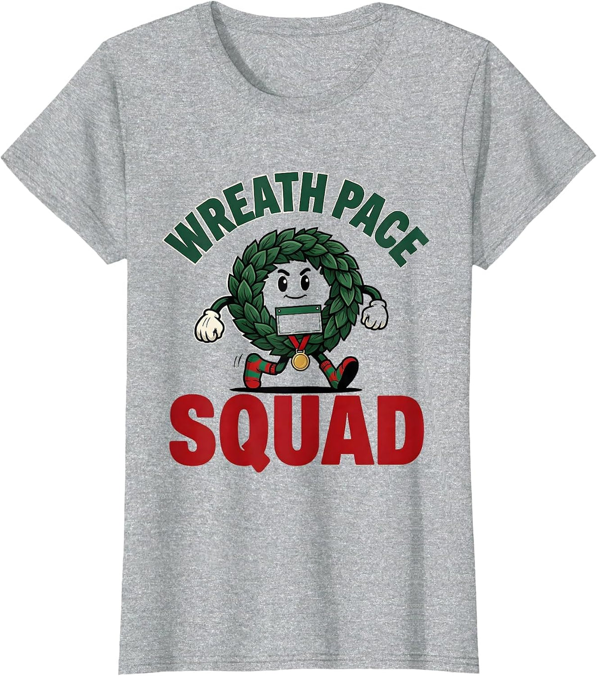 Wreath Pace Squad Funny Christmas Run 5k Squad Runner Gift T-Shirt - Heather Grey