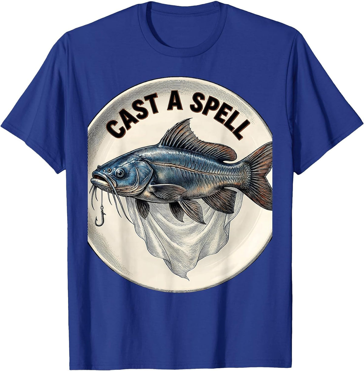 Cast A Spell Botanical Blue Catfish Ghostly Halloween T-Shirt - Royal Blue