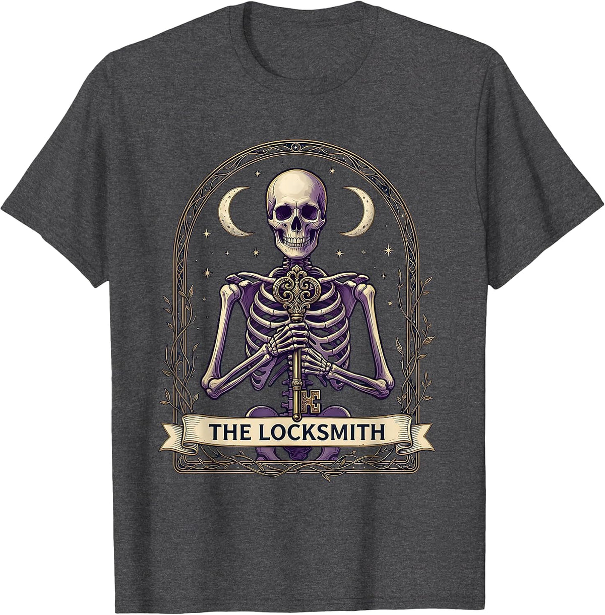 The Locksmith Whimsigoth Celestial Tarot Card Role Parody T-Shirt - Dark Heather Grey