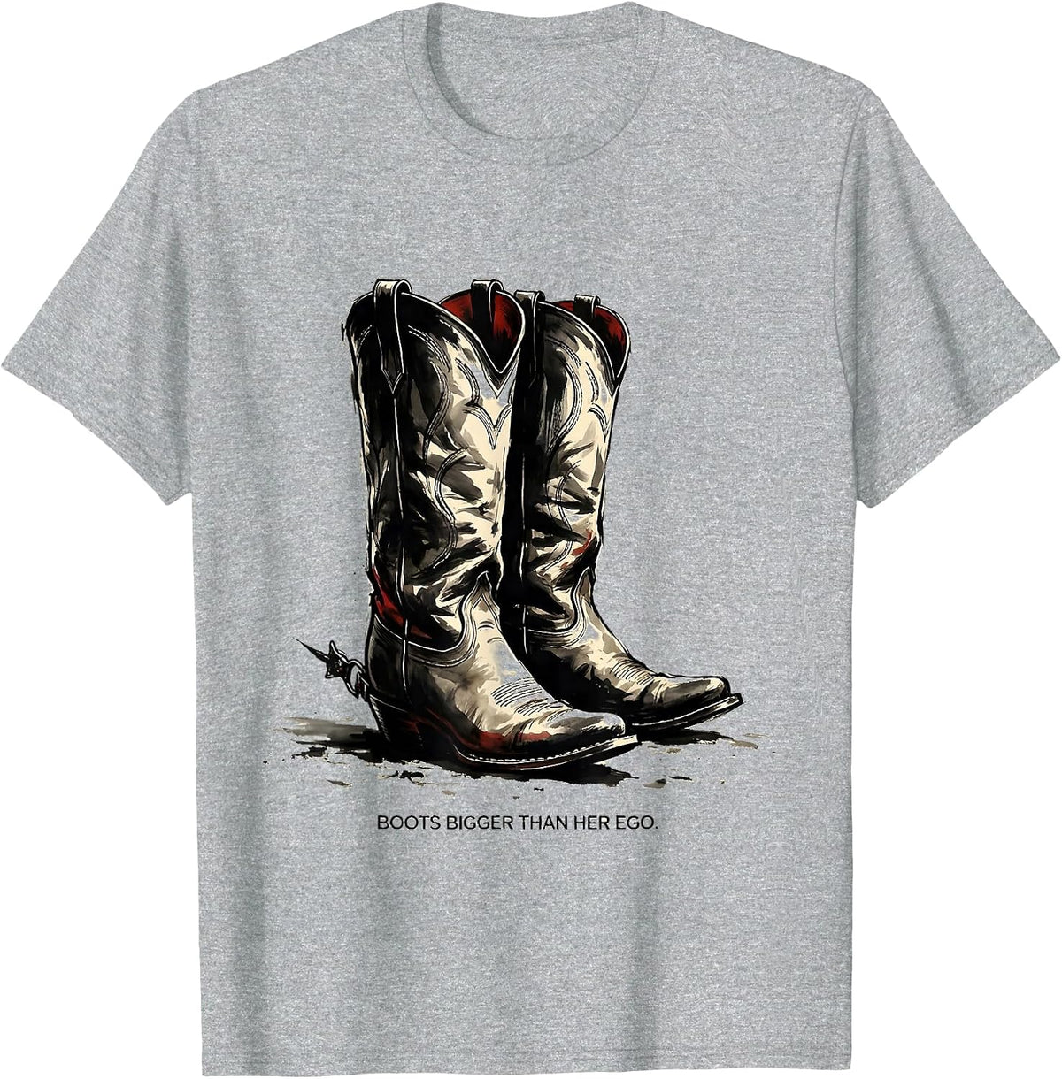 Men's Boots Bigger Than Her Ego Western Design T-Shirt - Heather Grey