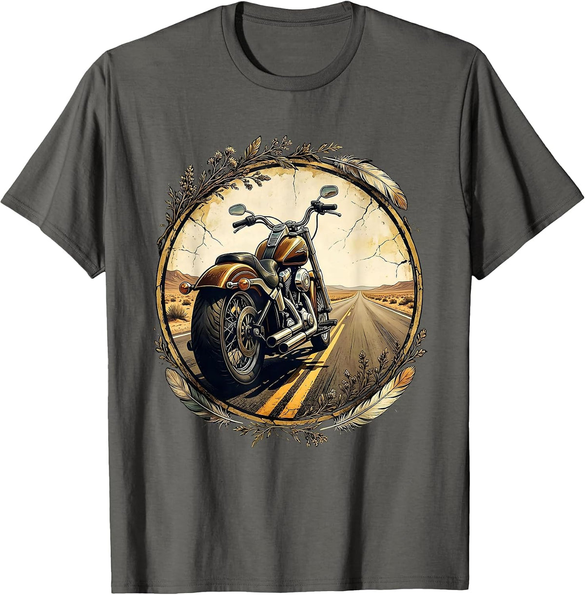 Freedom Vintage Motorcycle Open Highway Graphic T-Shirt - Asphalt Grey