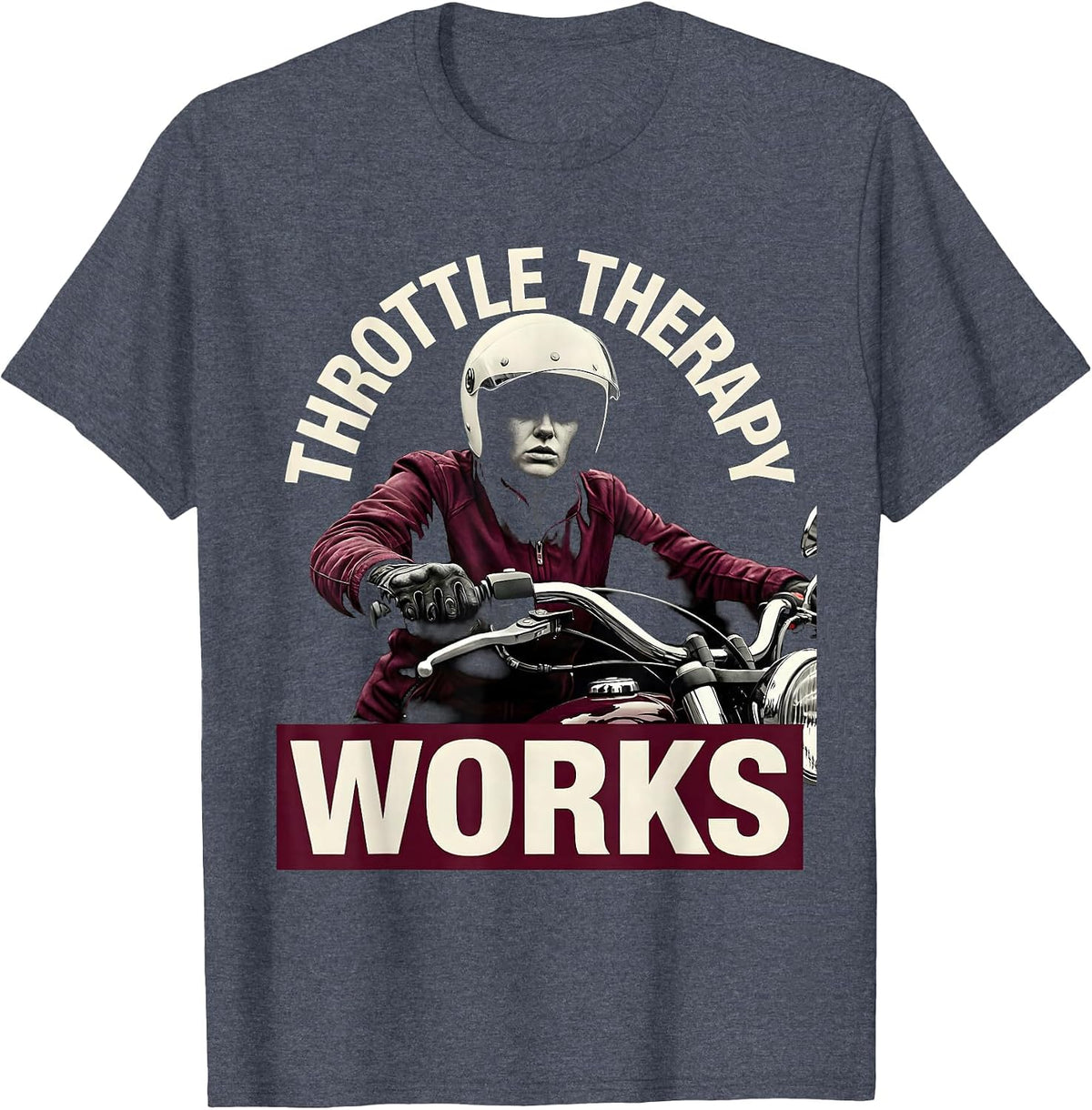 Throttle Therapy Works Motorcycle Riding Design T-Shirt - Heather Blue
