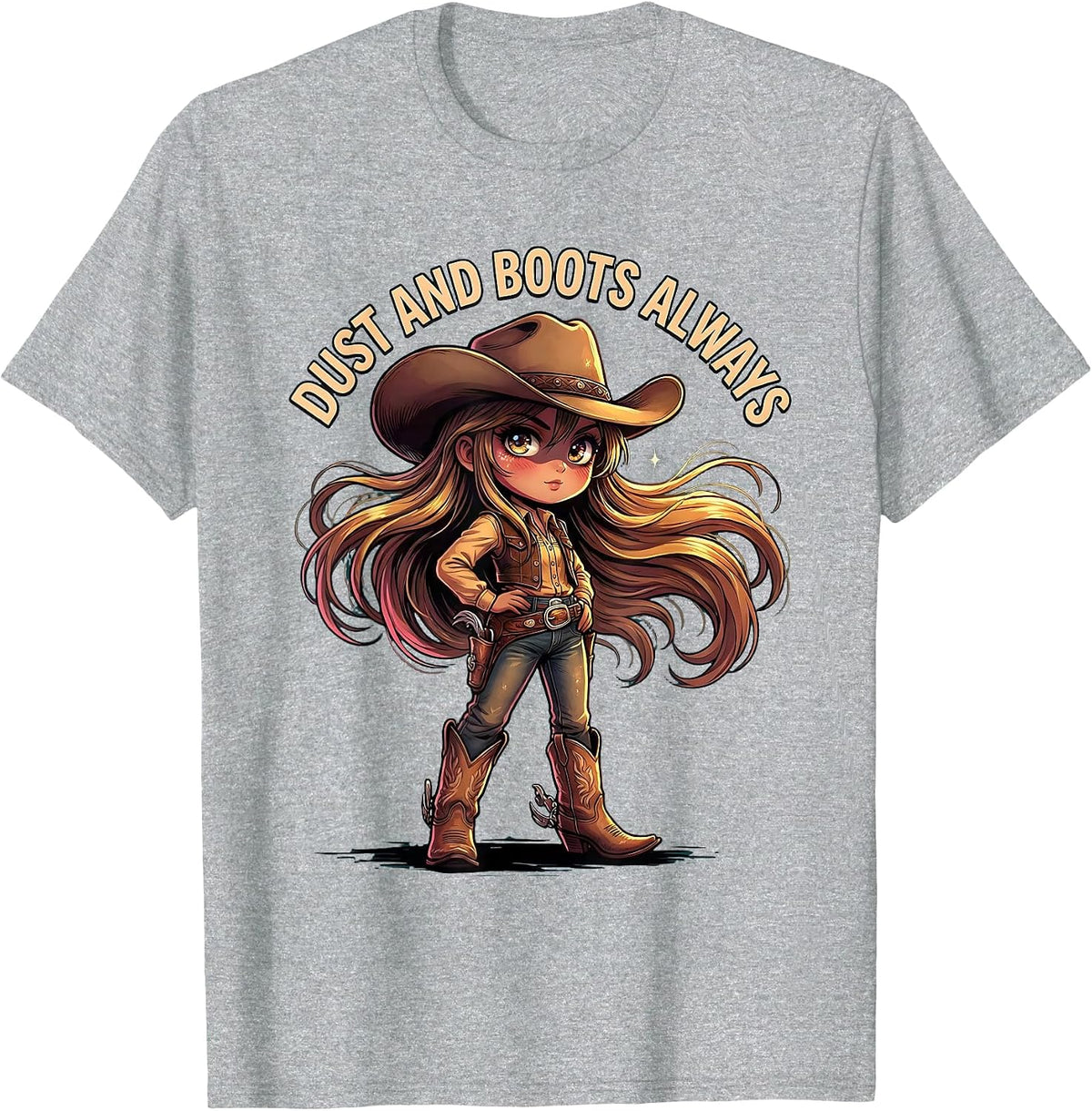 Men's Dust and Boots Always Western Cowgirl Design T-Shirt - Heather Grey