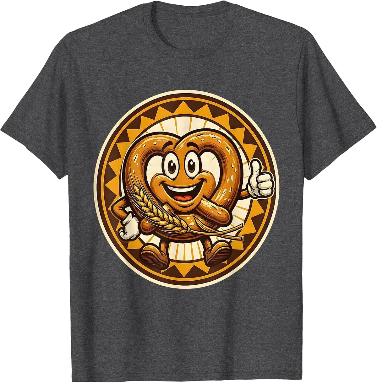 Men's German Pretzel and Wheat Stalk Illustration T-Shirt - Dark Heather Grey