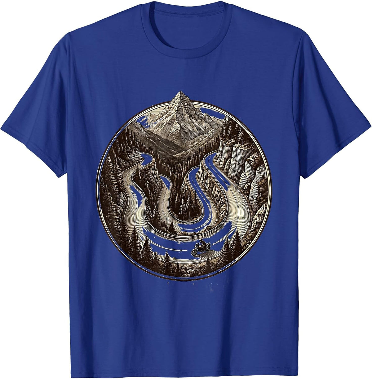 Men's Eagle Eye Mountain Road Motorcycle Graphic T-Shirt - Royal Blue