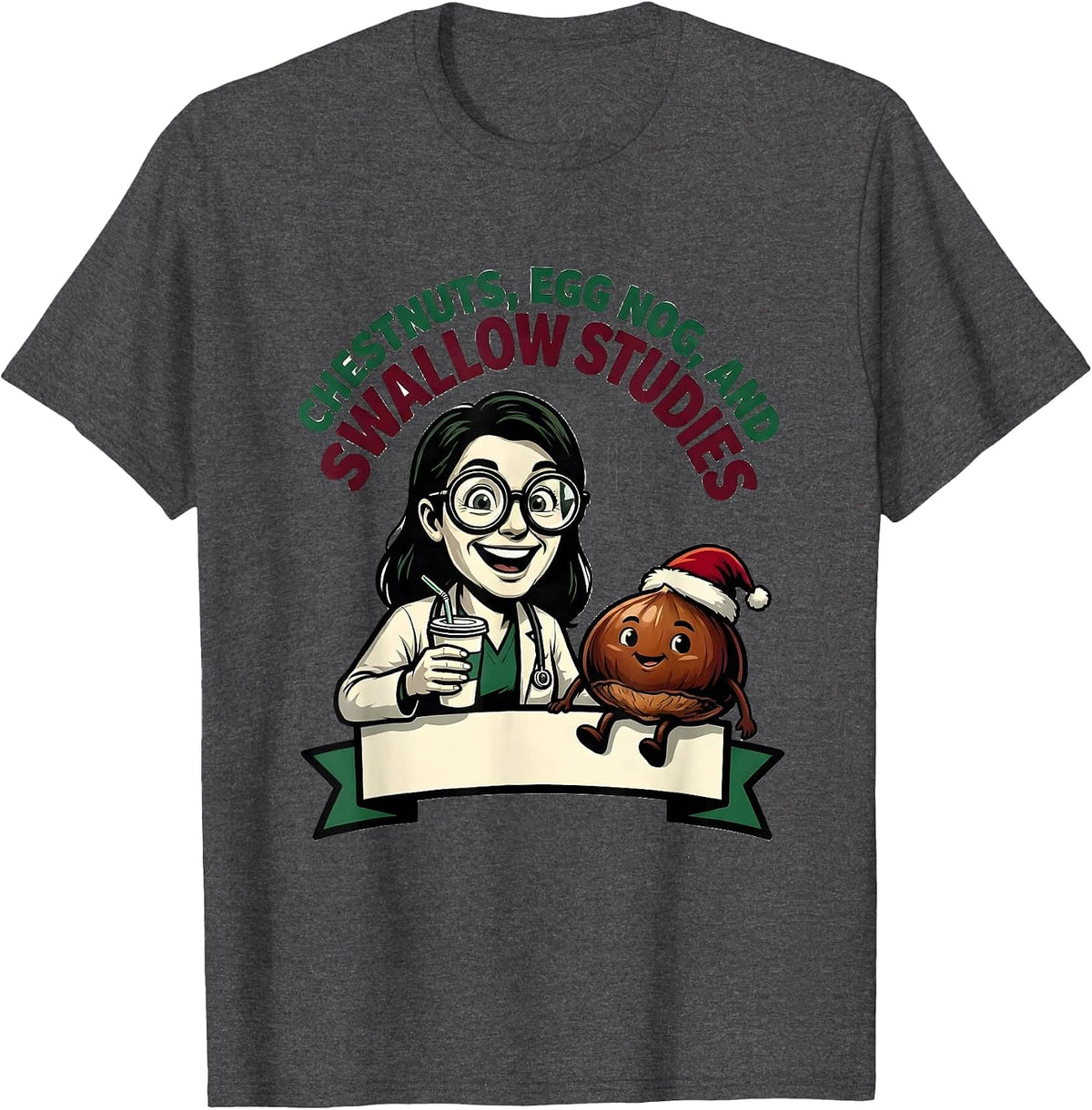 Men's Chestnuts, Egg Nog, And Swallow Studies Speech-Language T-Shirt - Dark Heather Grey