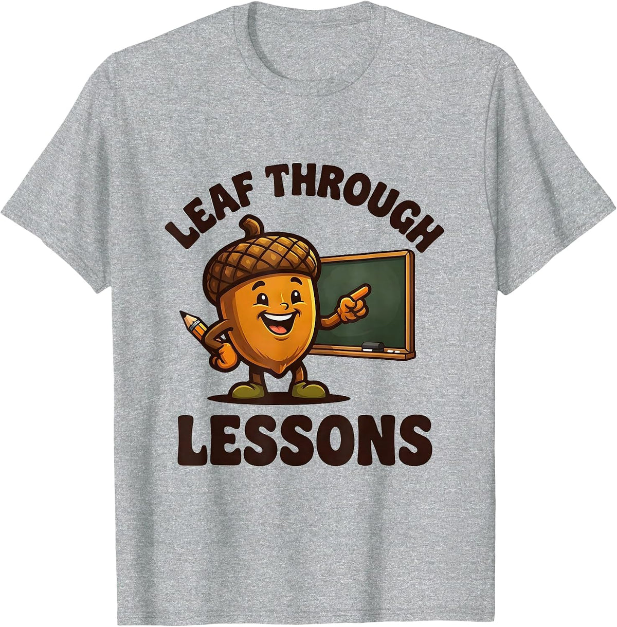 Men's Leaf Through Lessons Retro Teacher Fall Halloween Classroom T-Shirt - Heather Grey
