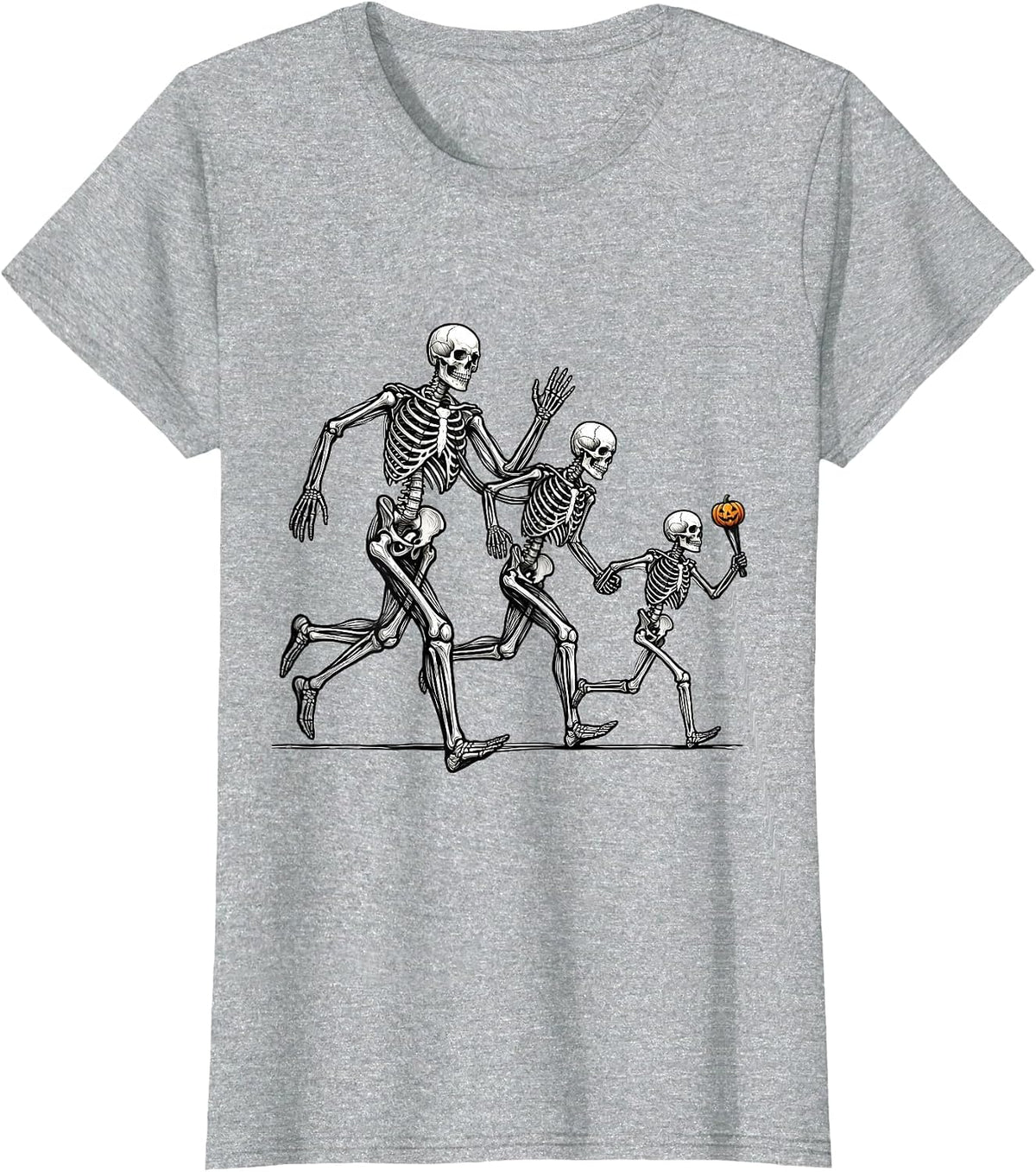 Skeleton Runners Halloween 5K Race Matching Group T-Shirt - Heather Grey