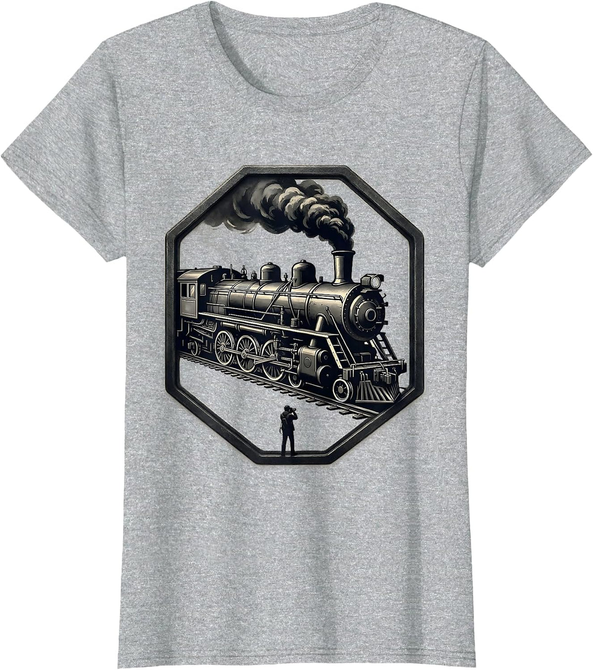 Women's Steam Locomotive Badge Big Boy Train Enthusiast Pride T-Shirt - Heather Grey