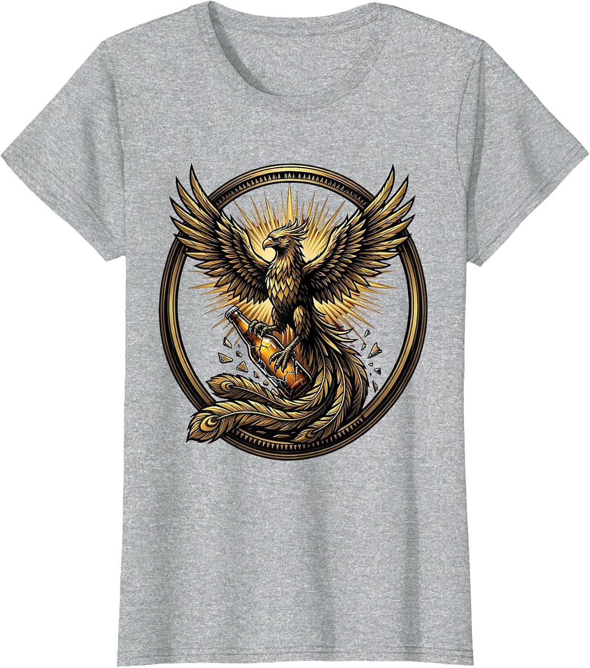 Phoenix Rising From Broken Beer Bottle Graphic T-Shirt - Heather Grey
