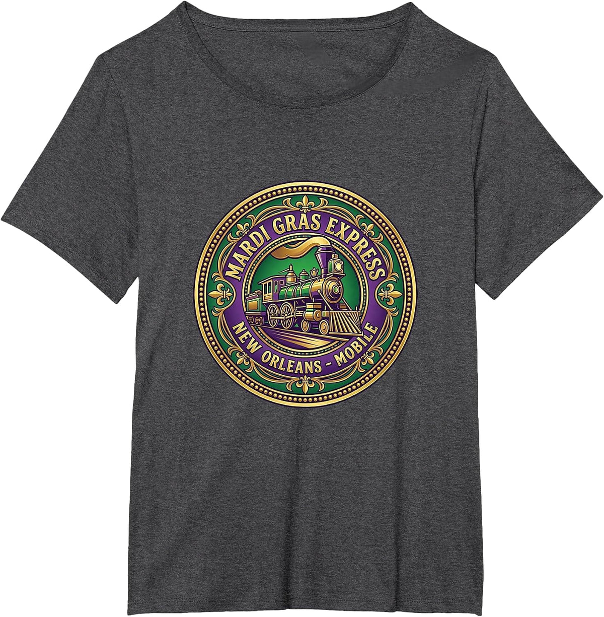 Mardi Gras Express - Mardi Gras Train - Gulf Coast T-Shirt - Dark Heather Grey