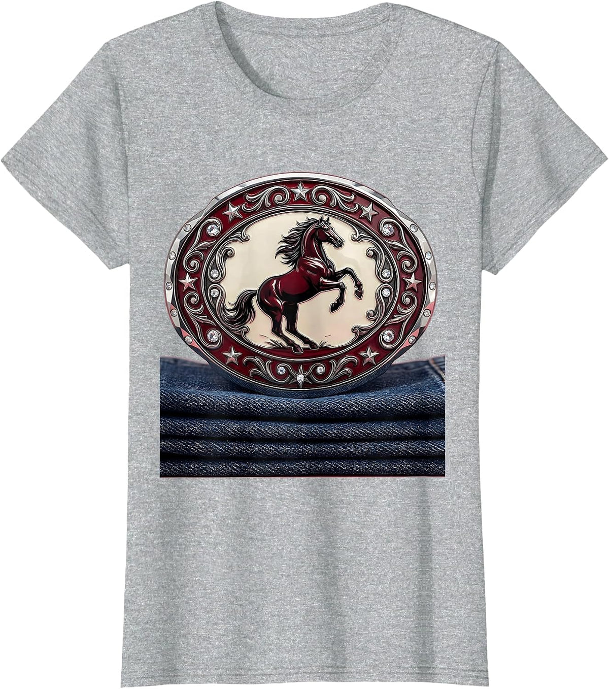 Women's Rodeo Buckle on Blue Jeans 90s Country Graphic T-Shirt - Heather Grey