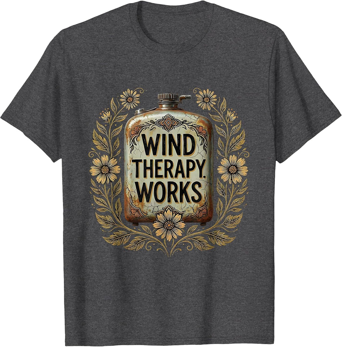 Wind Therapy Works Motorcycle Rider Design T-Shirt - Dark Heather Grey