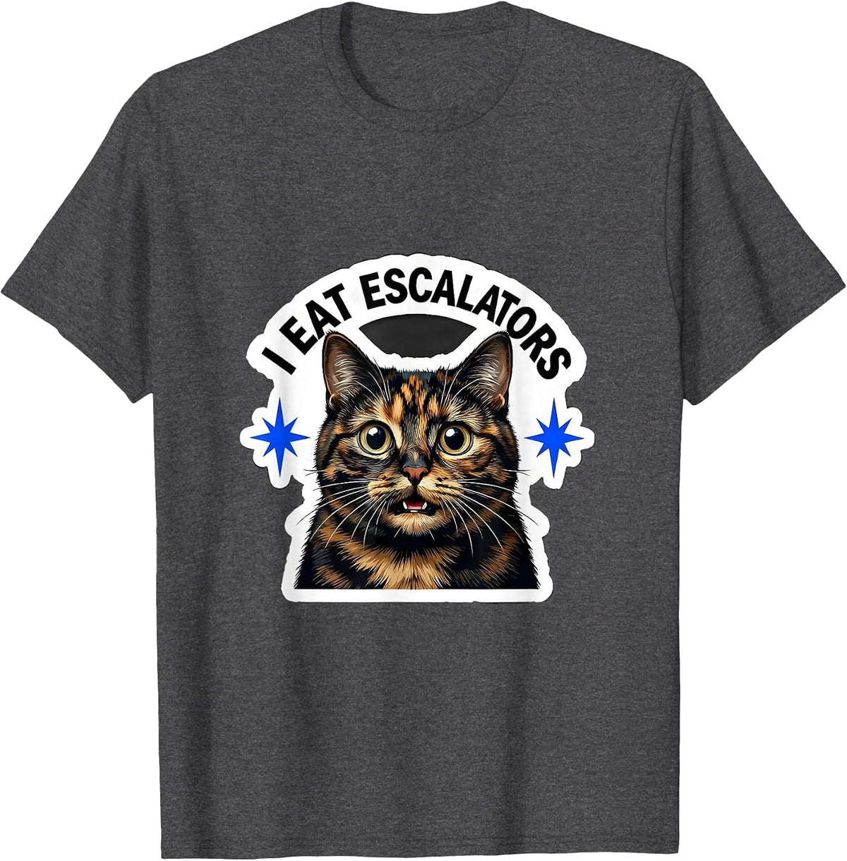 Men's I Eat Escalators Funny Cat Meme Bootleg Graphic T-Shirt - Dark Heather Grey