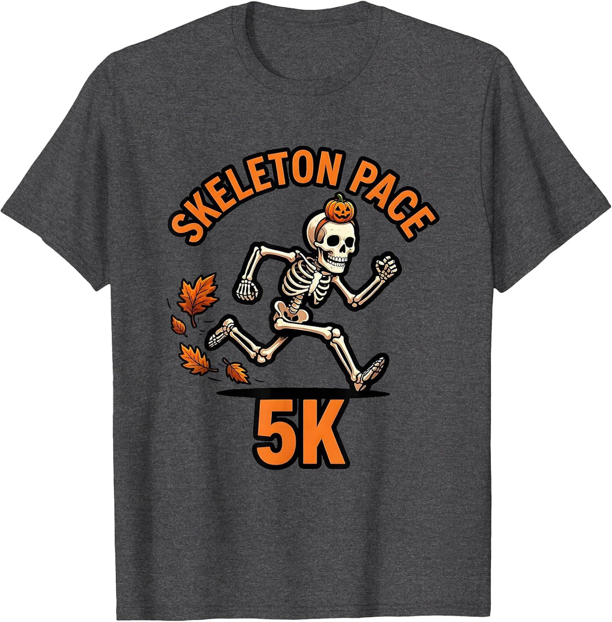 Men's Skeleton Pace 5K Funny Halloween Running Costume Race Day T-Shirt - Dark Heather Grey
